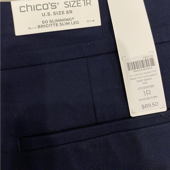 New Chico's So Slimming Brigitte Slim Leg Navy Ink Chico's SZ 0R = US 4R NWT - Picture 7 of 14